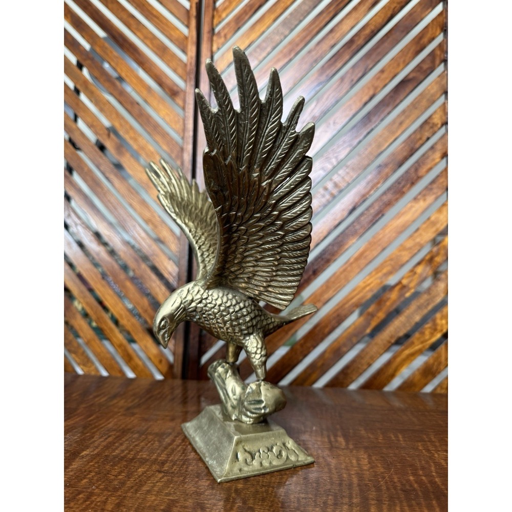 Vintage Large Brass Eagle Statue Figurine 11" Tall Freedom Sculpture MCM America
